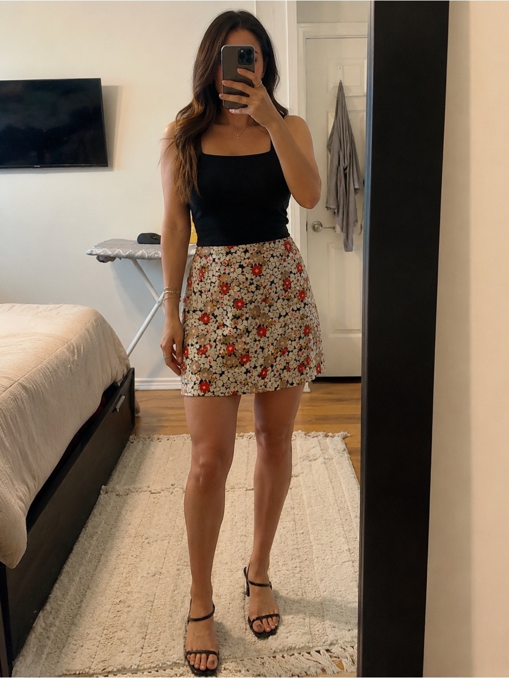 LOFT Floral Mini Skirt in Cream, Red & Tan